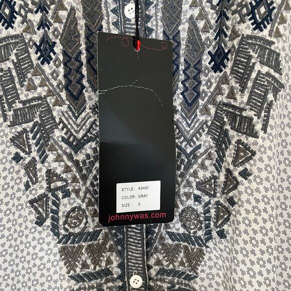 Johnny Was Biya Kaftan Style Dress Gray White Print Silk Embroidered Oversize S - Picture 7 of 9